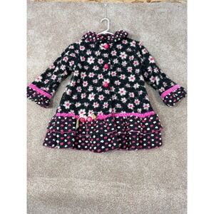 Corky & Company Girls Black Jacket Pink‎ Floral Polka Dot Ruffle Fleece Coat 6X